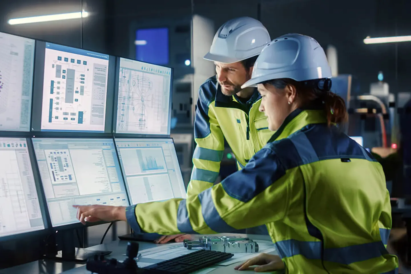 Projectingenieur praat met operator Controls over cyberbeveiliging