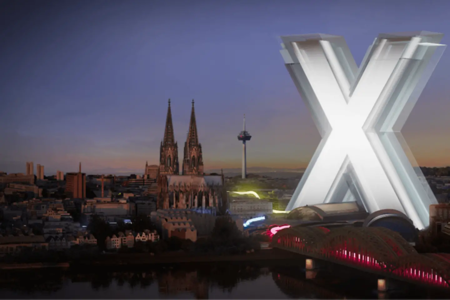 Cologne illuminated in the evening during DIGITAL X 2024