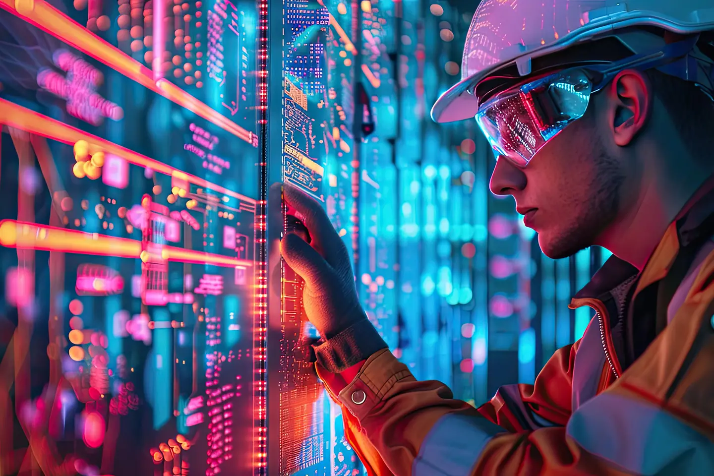 Ein Mann der die Sicherheit von einem OT System untersucht