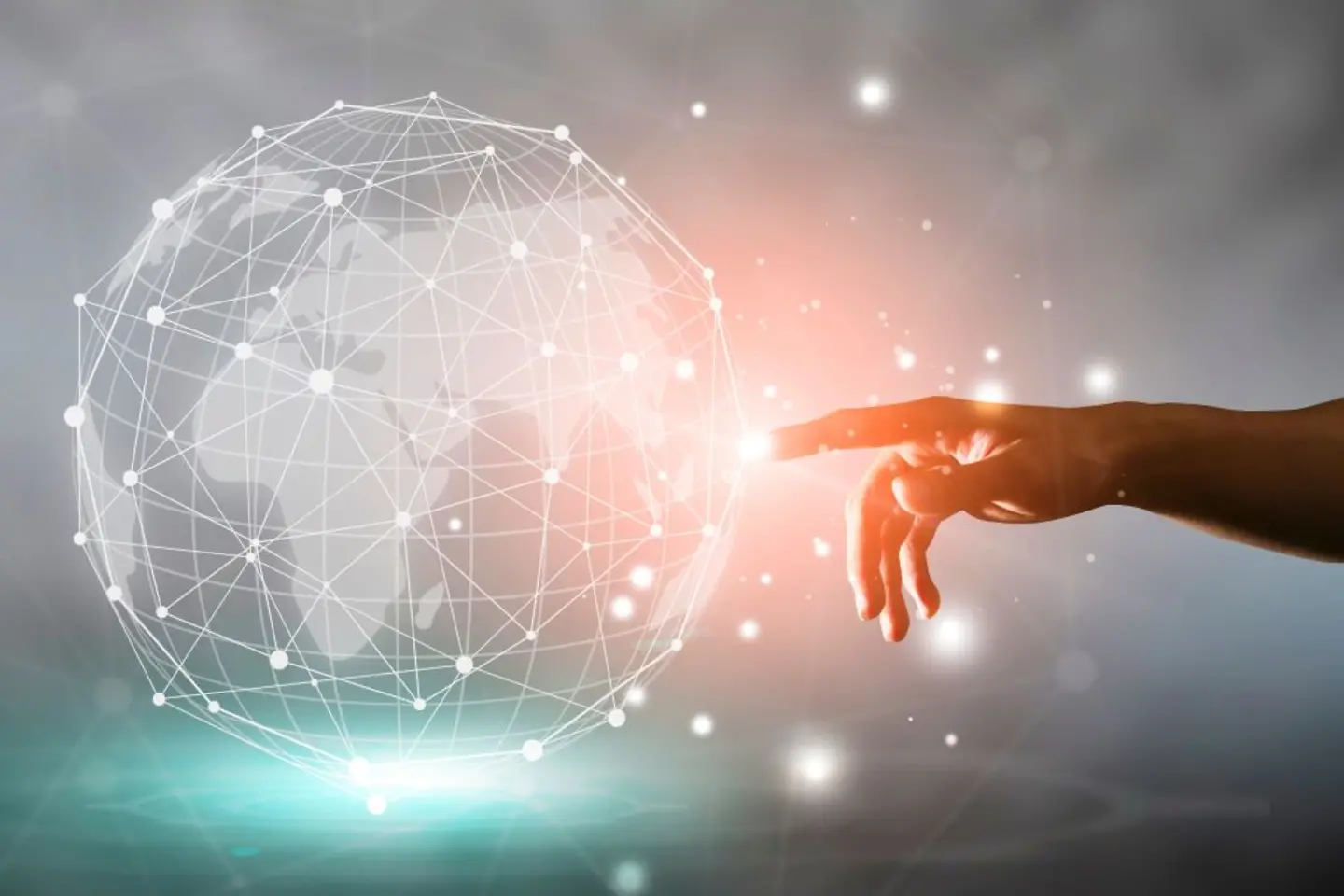 Fingertips touching a digital and dataspace concept network