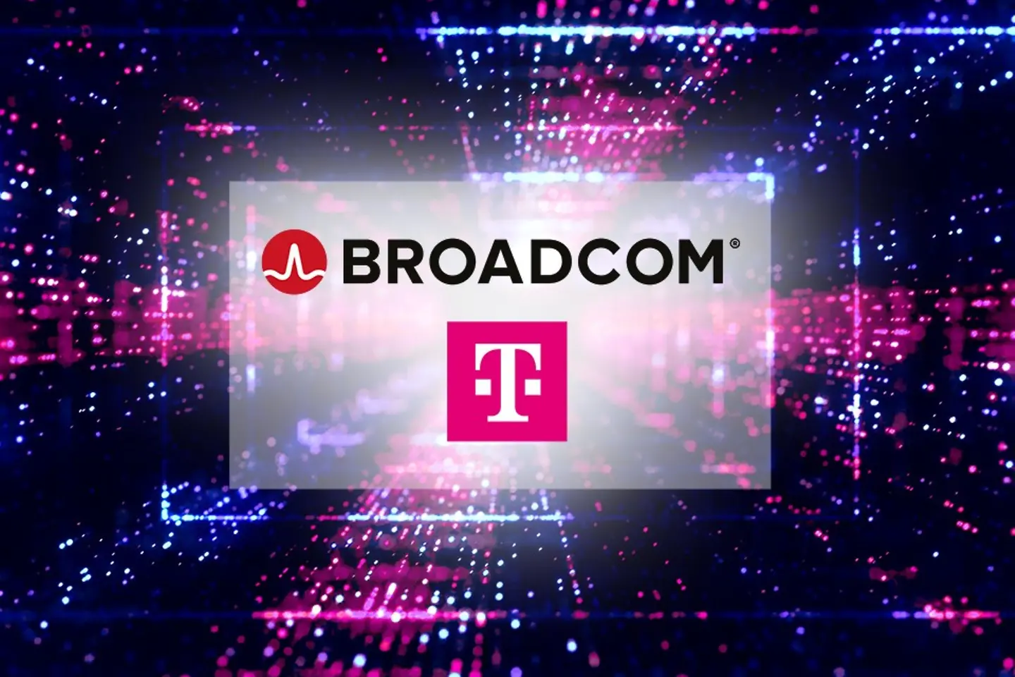 Logotipo de Telekom y Broadcom en el espacio virtual
