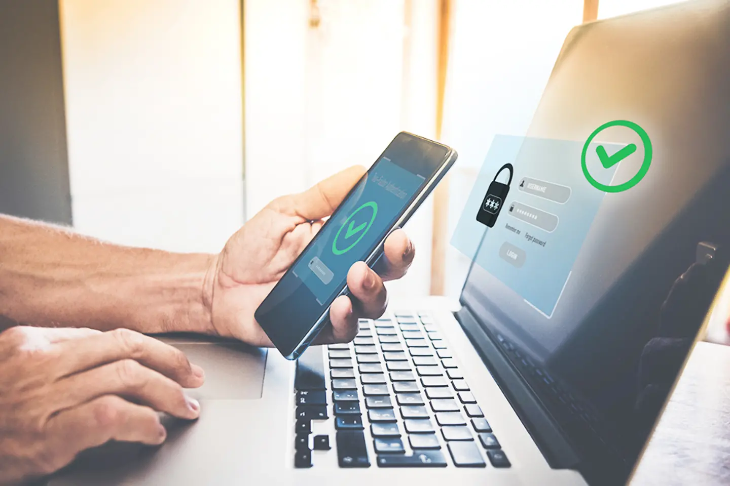 A person using two-factor authentication for banking work.