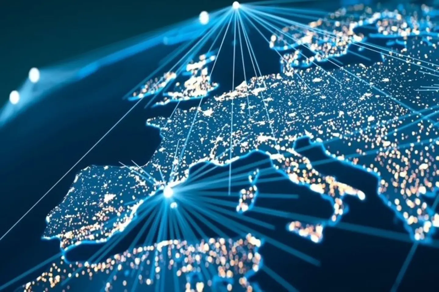 Glowing blue digital map of Europe