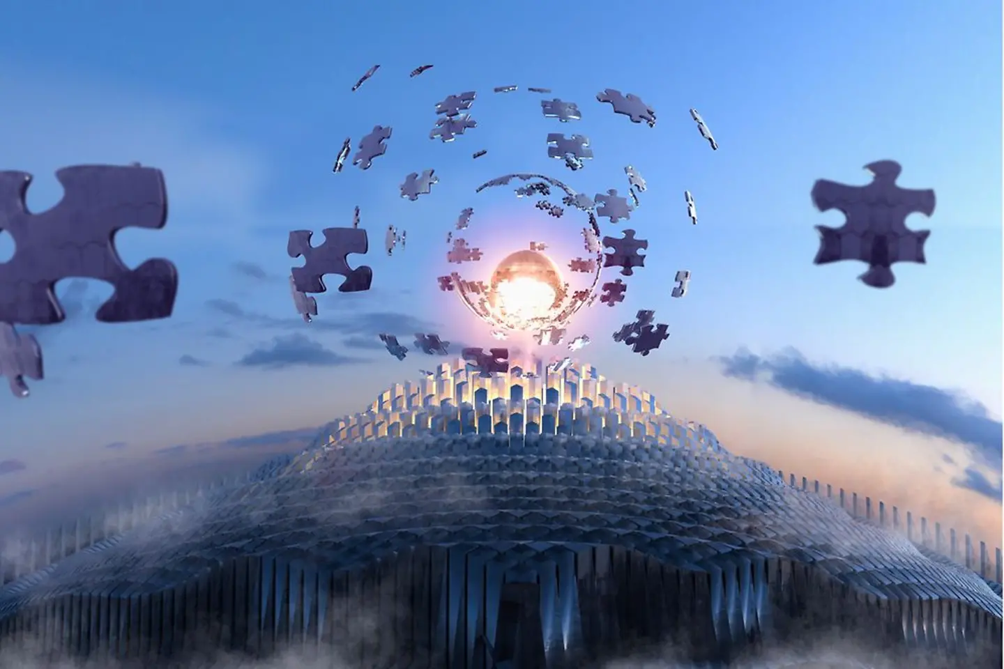 Jigsaw puzzle graphic on globe