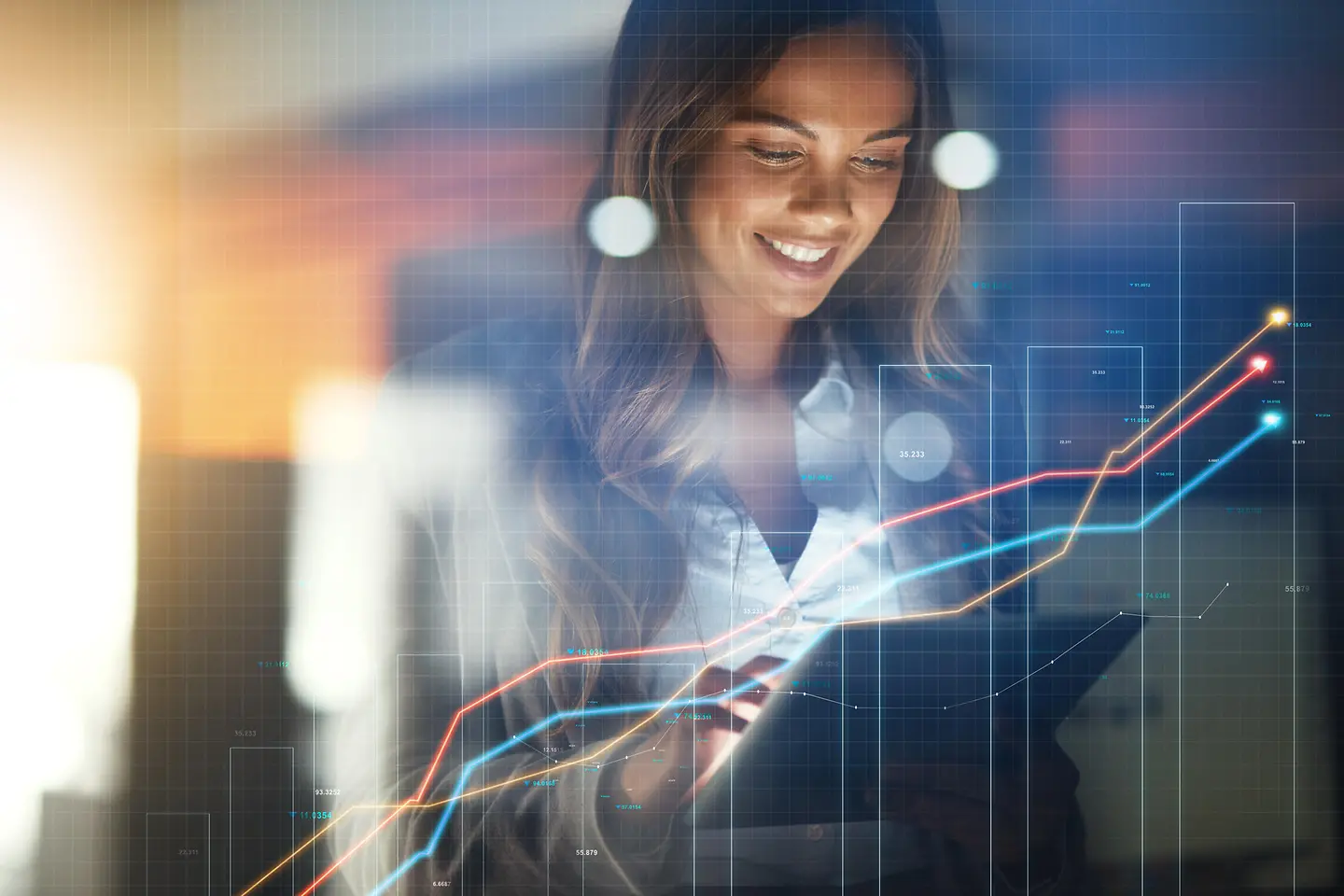 Analyst checking graphs and business intelligence data