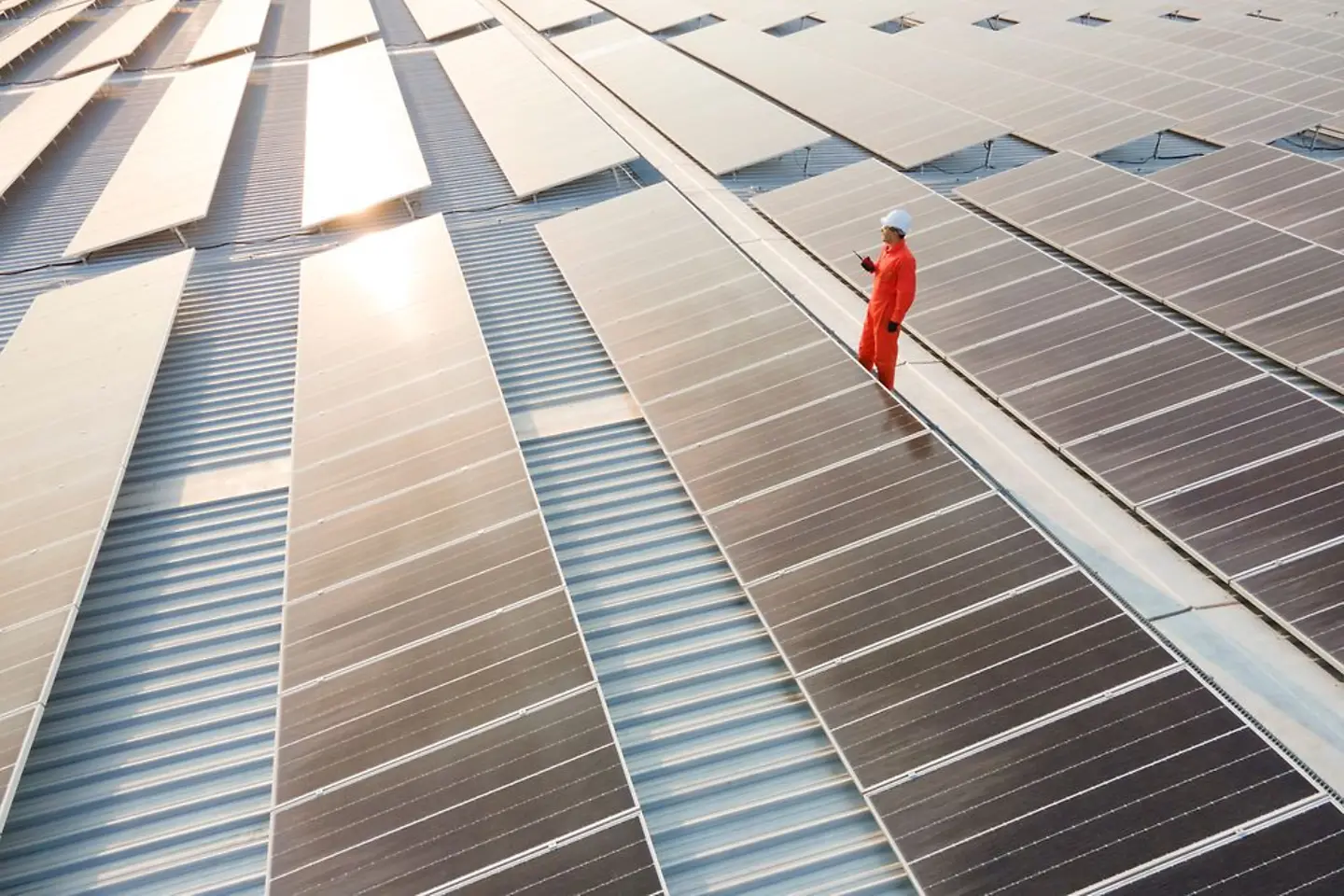 Electrician checking Solar power plant