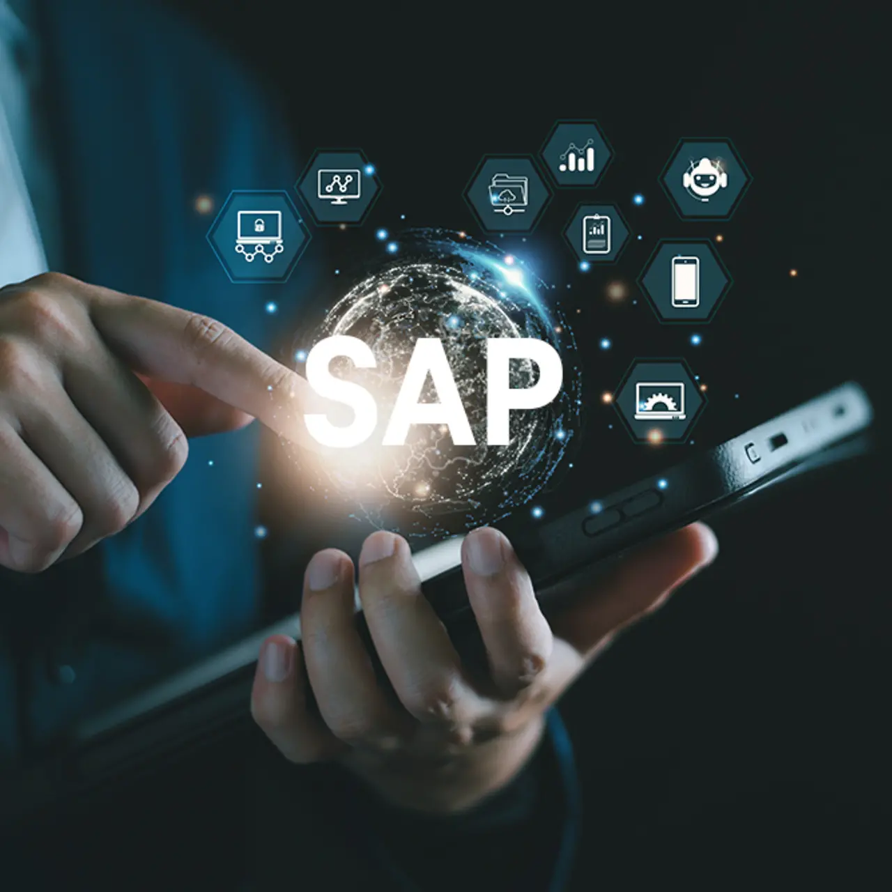 Business process applications icons hovering on a smarphone