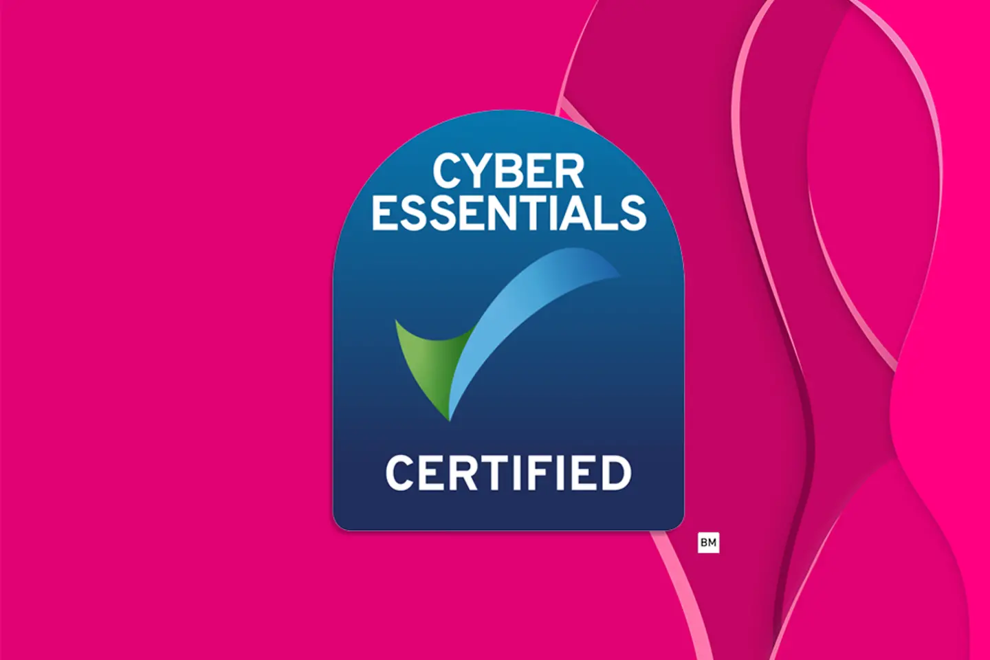 Cyber Essentials Certification Badge on magenta background