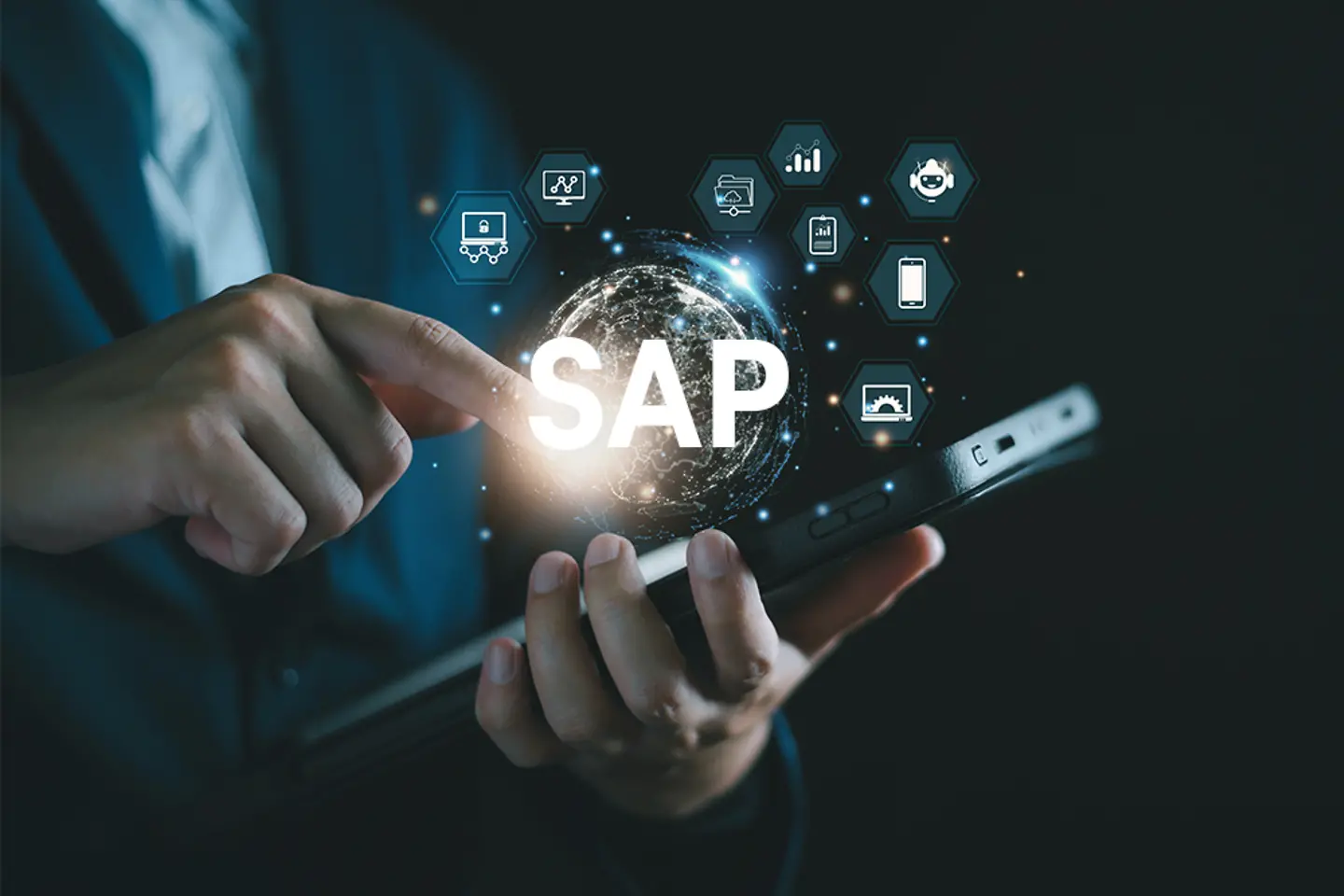 Business process applications icons hovering on a smarphone