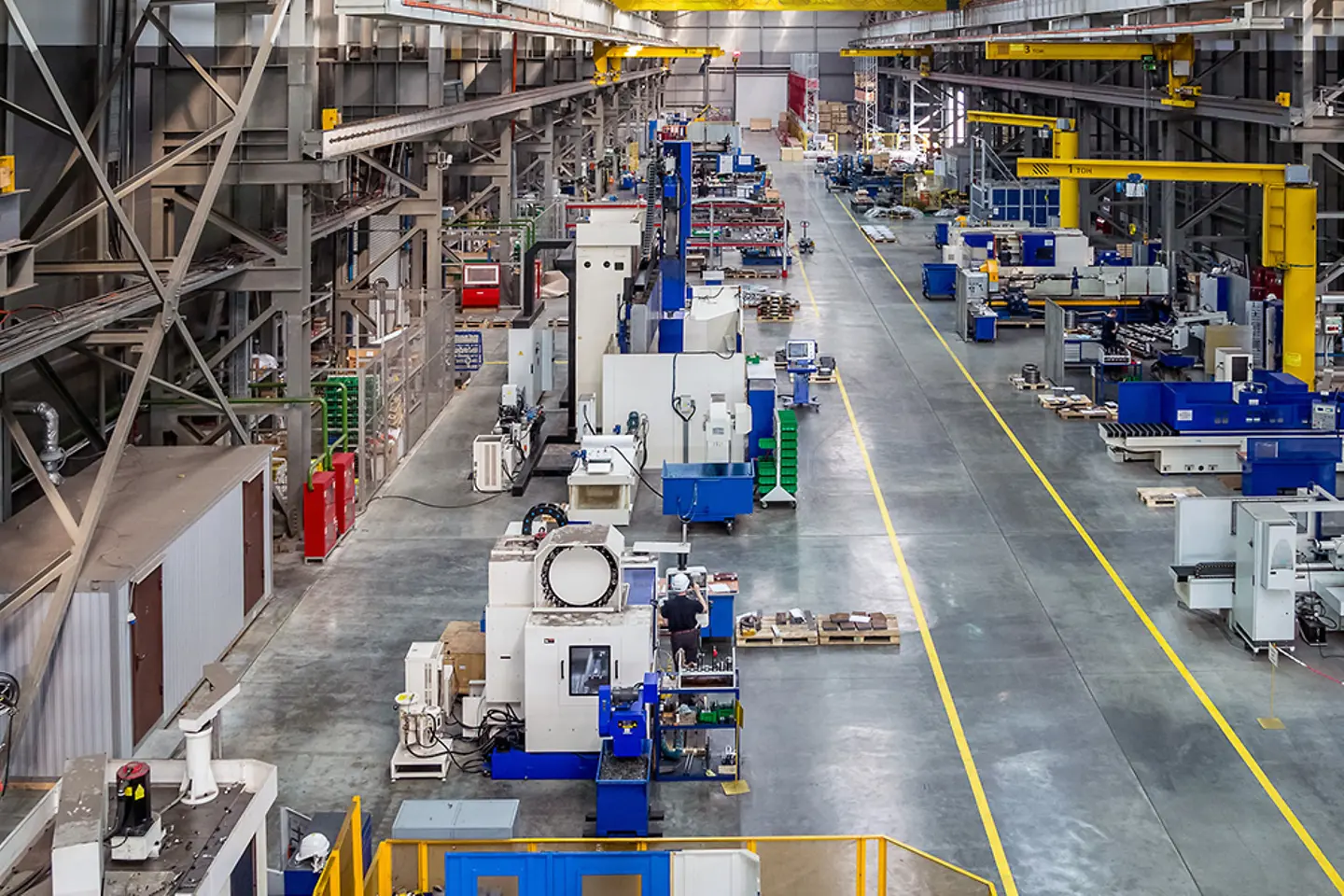 An interior view of a factory floor.