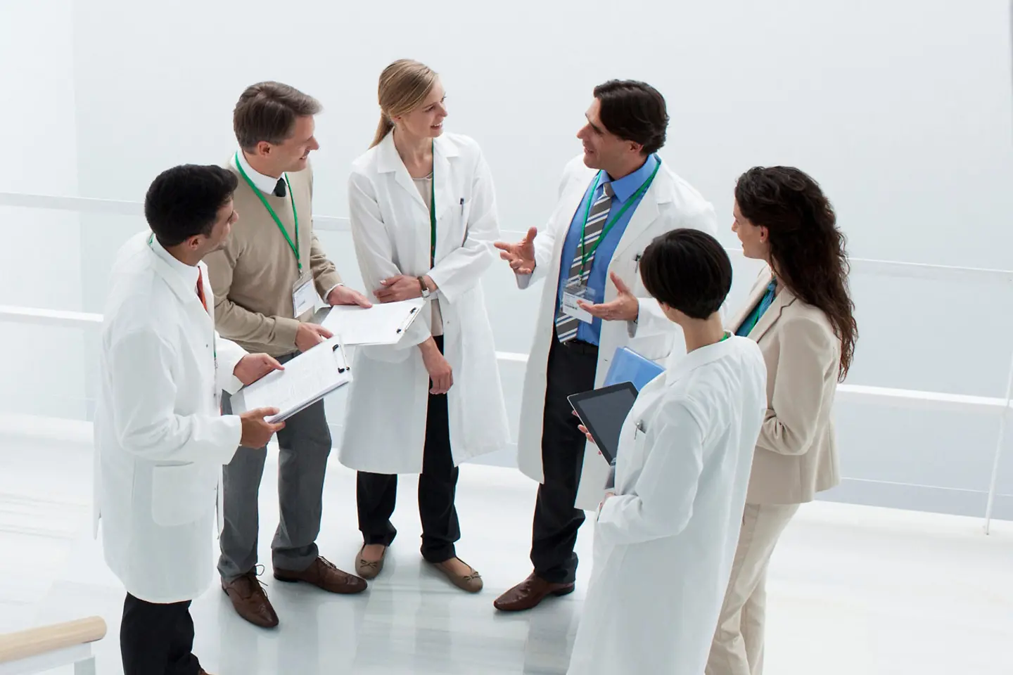 Medical staff talking in the corridor of a hospital