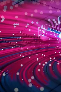 Blueish glowing computer chip on magenta base