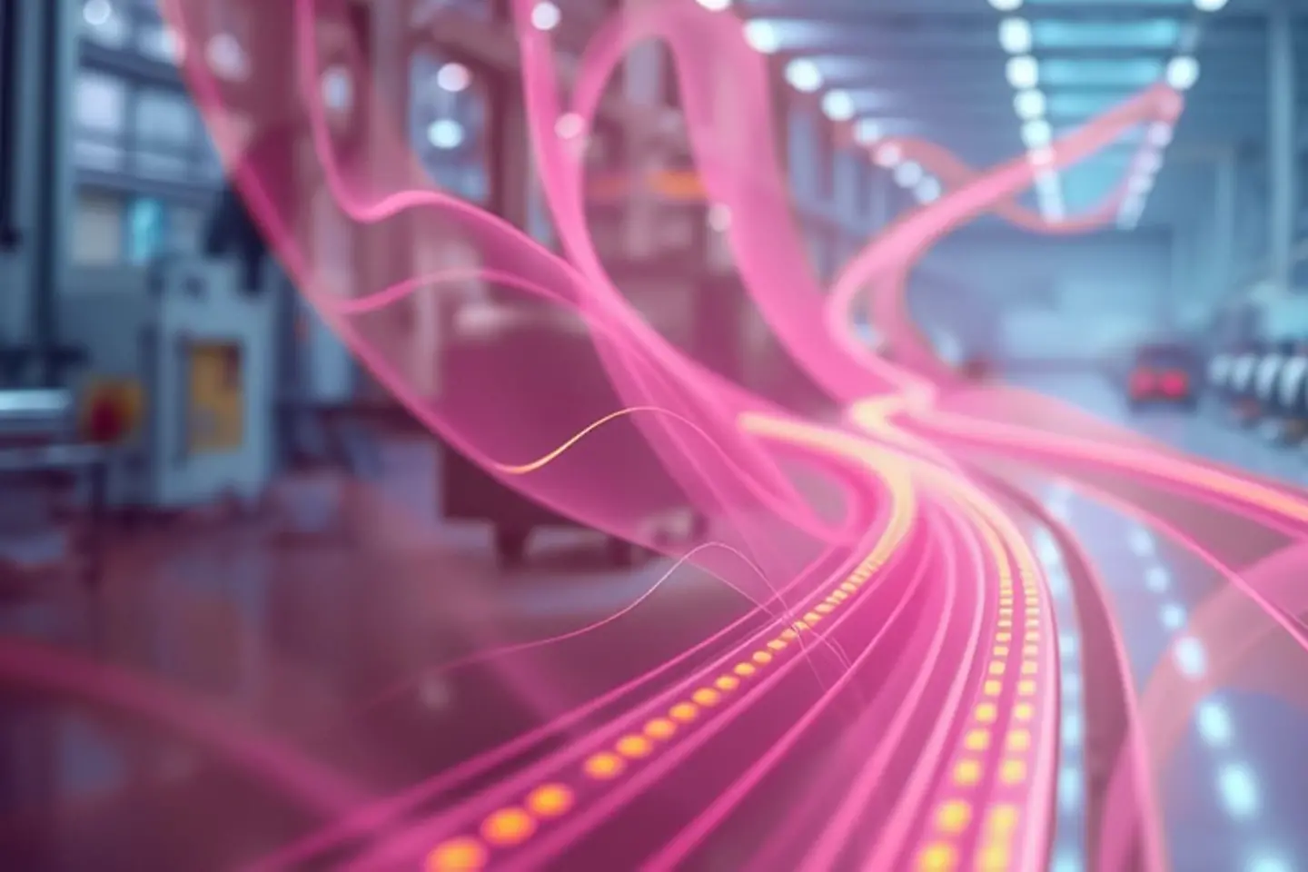 Abstract flowing lines depict automated factory process - AI generated