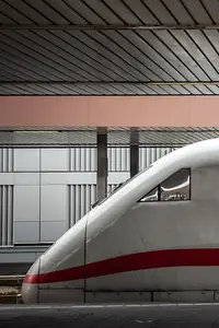 Main railway hub of the german city with a german high speed train in background