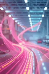 Abstract flowing lines depict automated factory process - AI generated