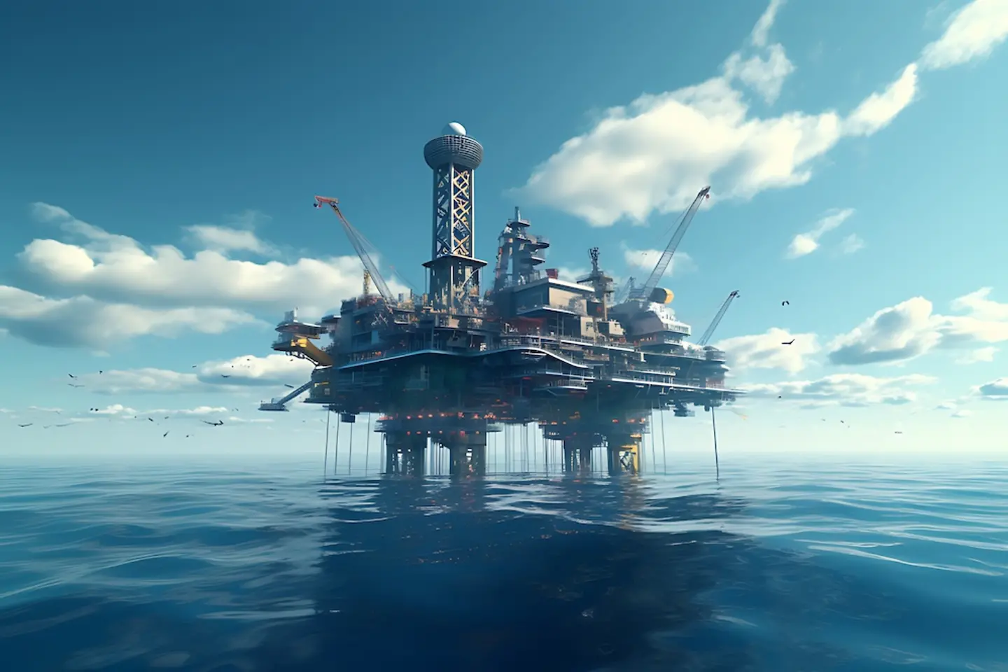 AI-generated image - Petroleum drilling rig, offshore drilling rig during sunset