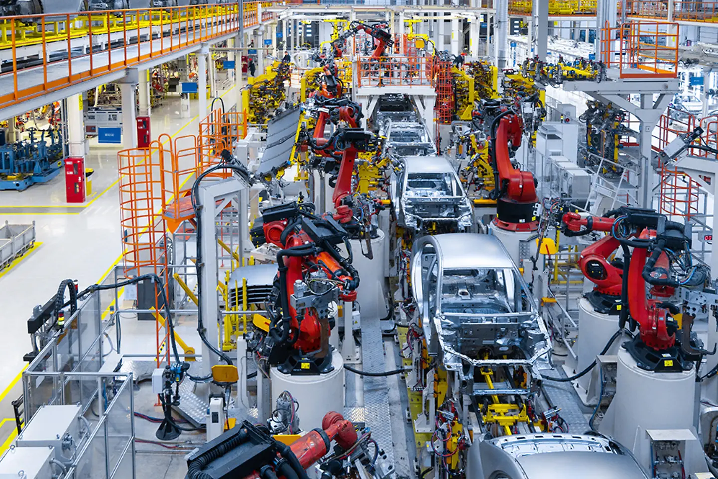 Automotive production line in a modern car assembly plant.