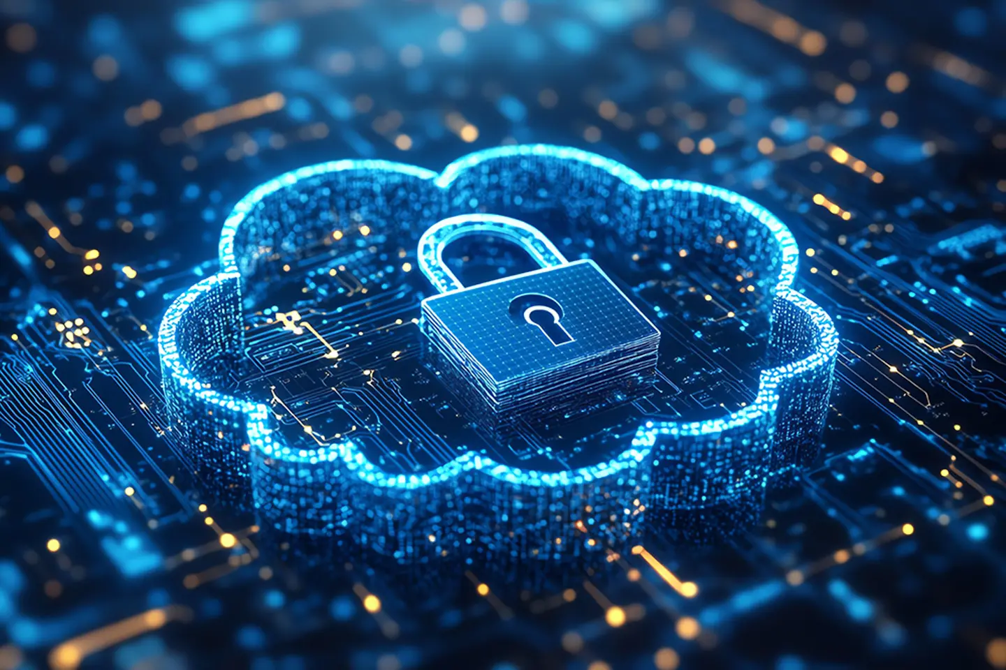 KI-generiertes Bild - Abstraktes Wolkensymbol mit einem sicheren Vorhängeschloss