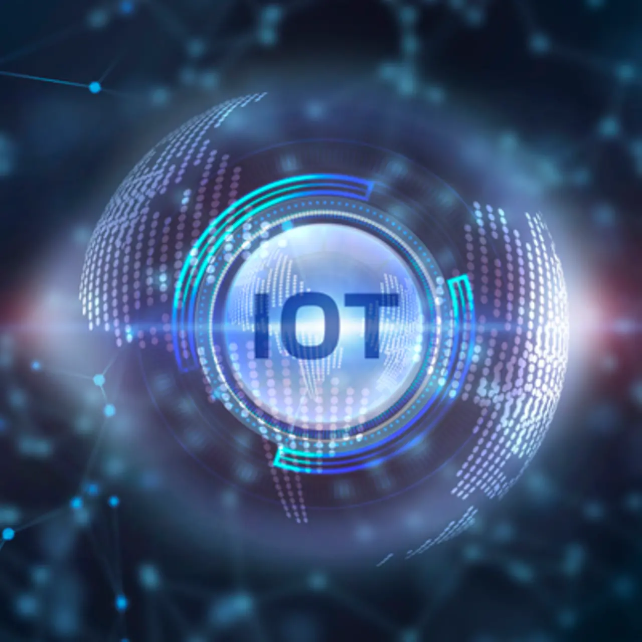 Virtual globe with the lettering IoT on the front.