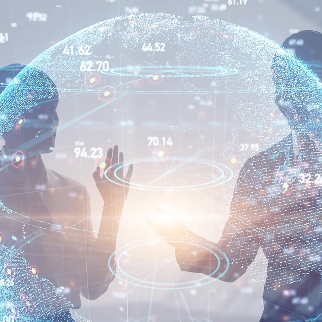 Silhouettes of business people standing together in a group.