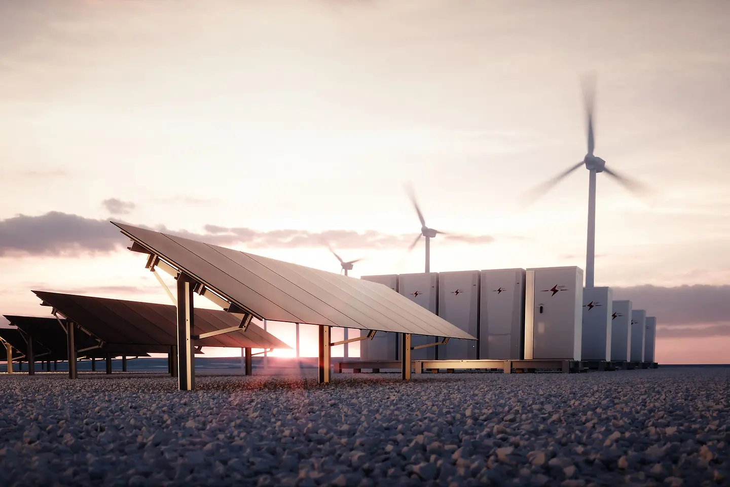 Turbinas eólicas e campo solar