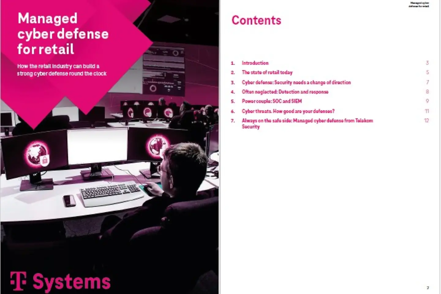 Cover and the next page as a screenshot showing the white paper: Managed cyber defense for retail