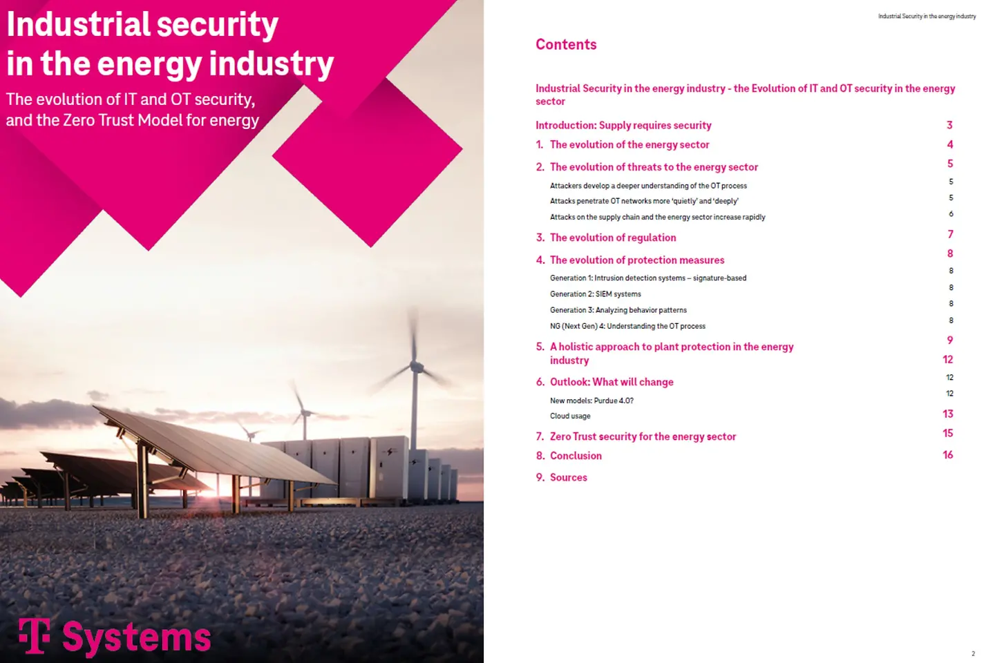 Cover and the next three pages as a screenshot showing the white paper Industrial Security in the energy industry