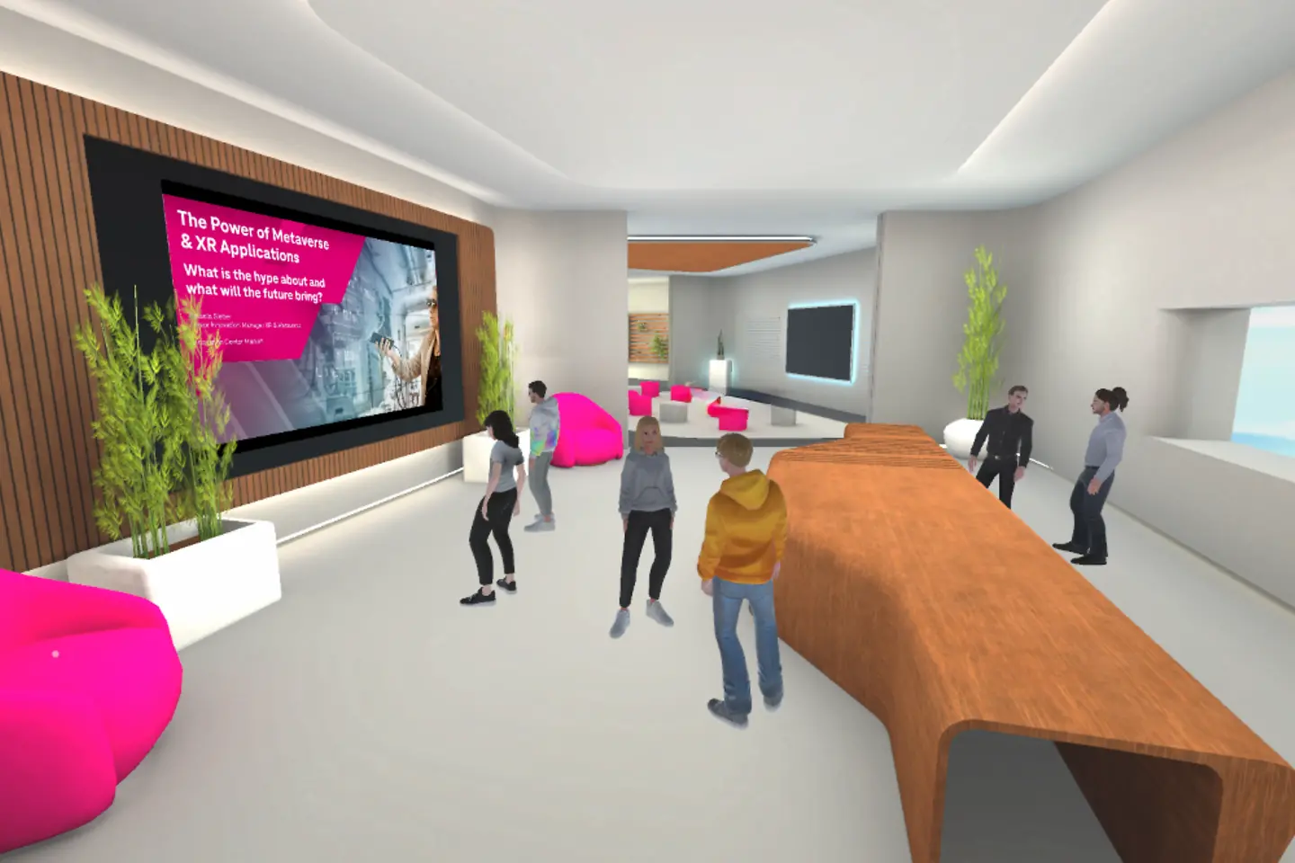 Virtuelle Darstellung eines Meetingraums mit mehreren Avataren