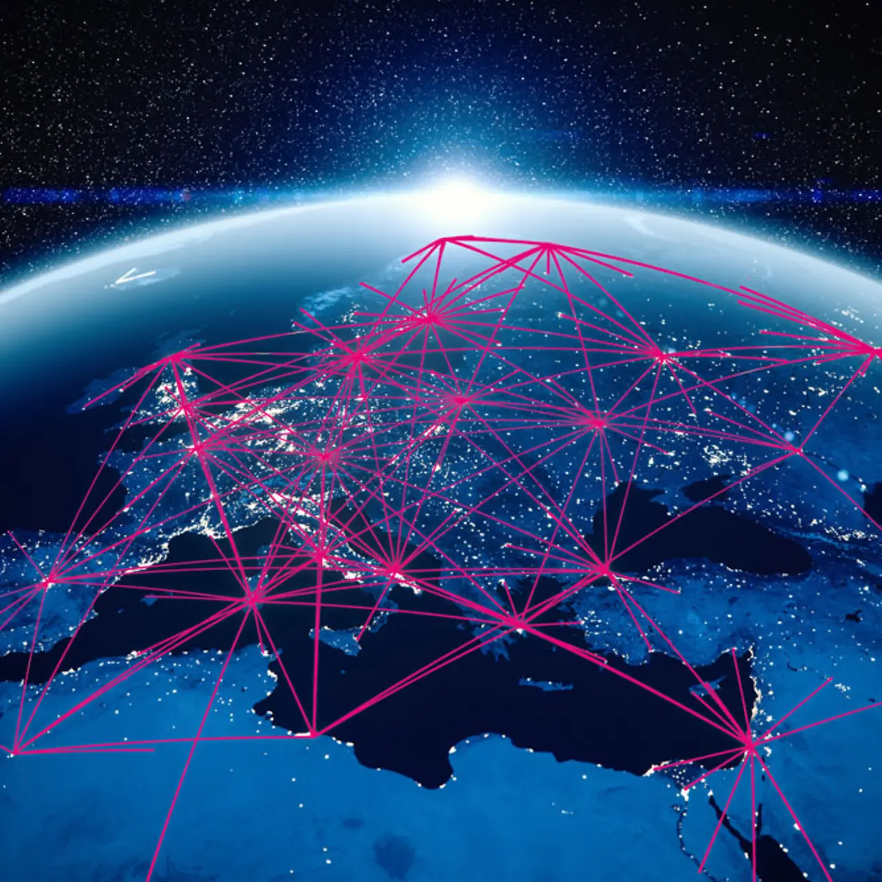 Earth from space with network structure in magenta