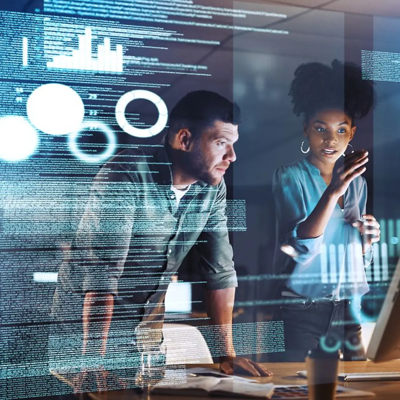 Business professionals working on cloud