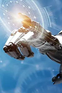  Roboterhand auf blauem Hintergrund