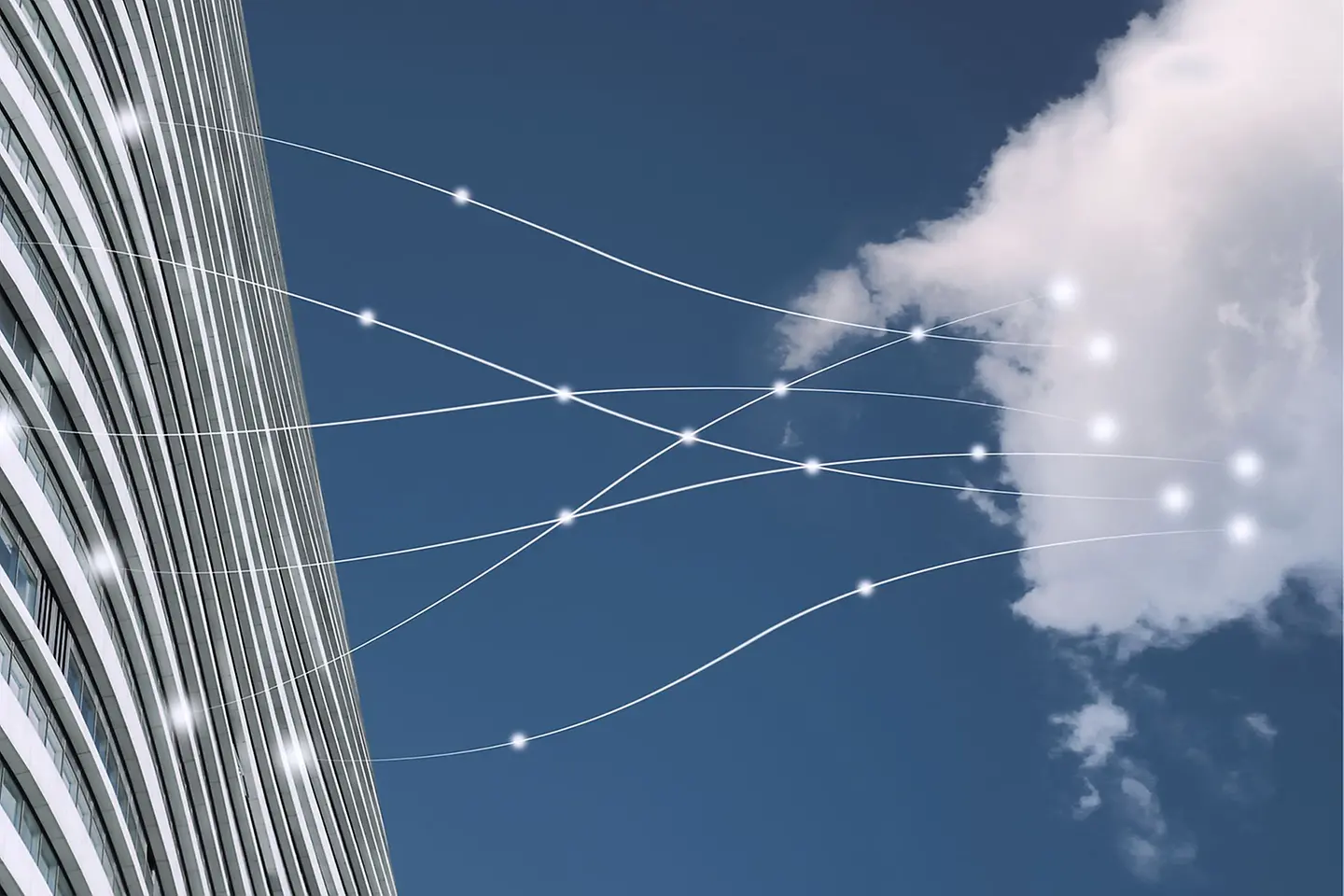 Modern office building connected with a cloud