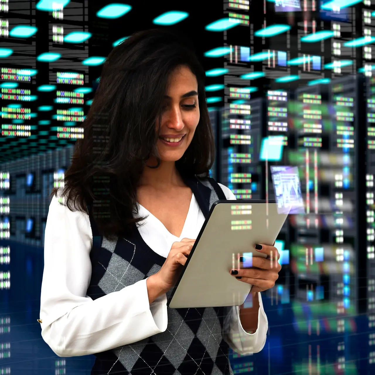 Uma mulher está escrevendo em um tablet