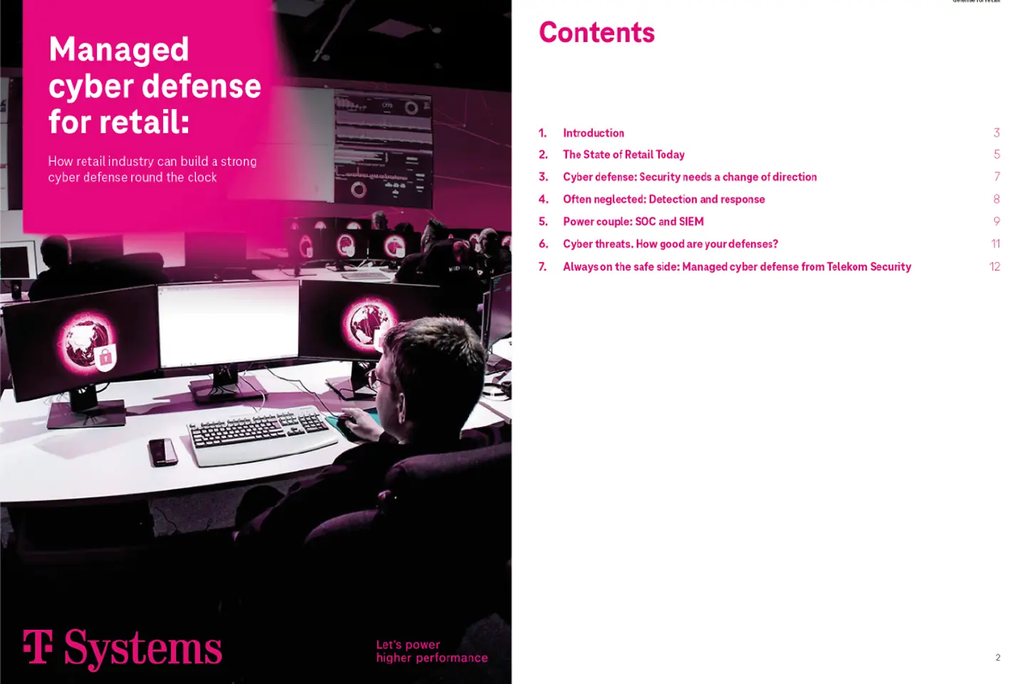 Cover and the next page as a screenshot showing the white paper: Managed cyber defense for retail