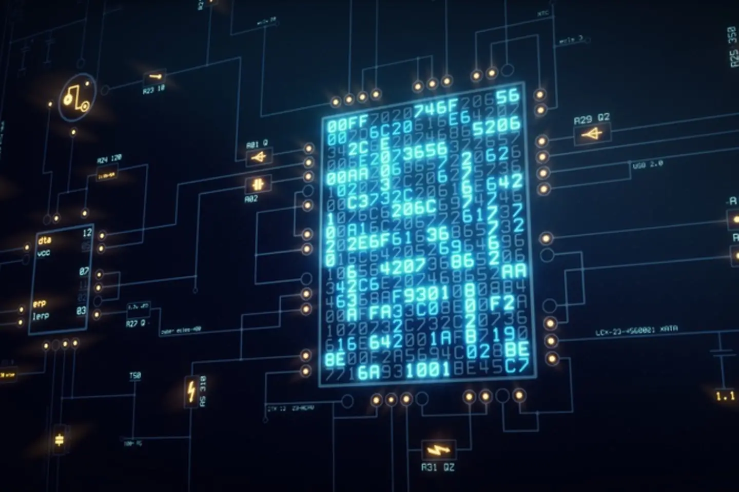 Virtual representation of a circuit diagram.