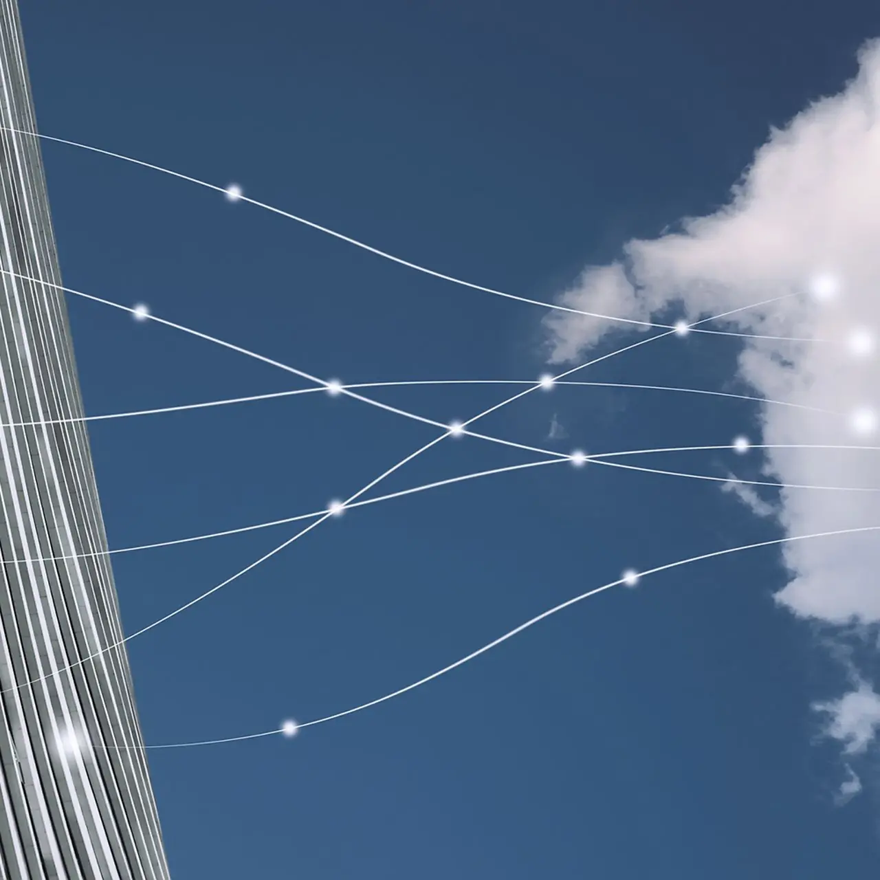 Modern office building connected with a cloud