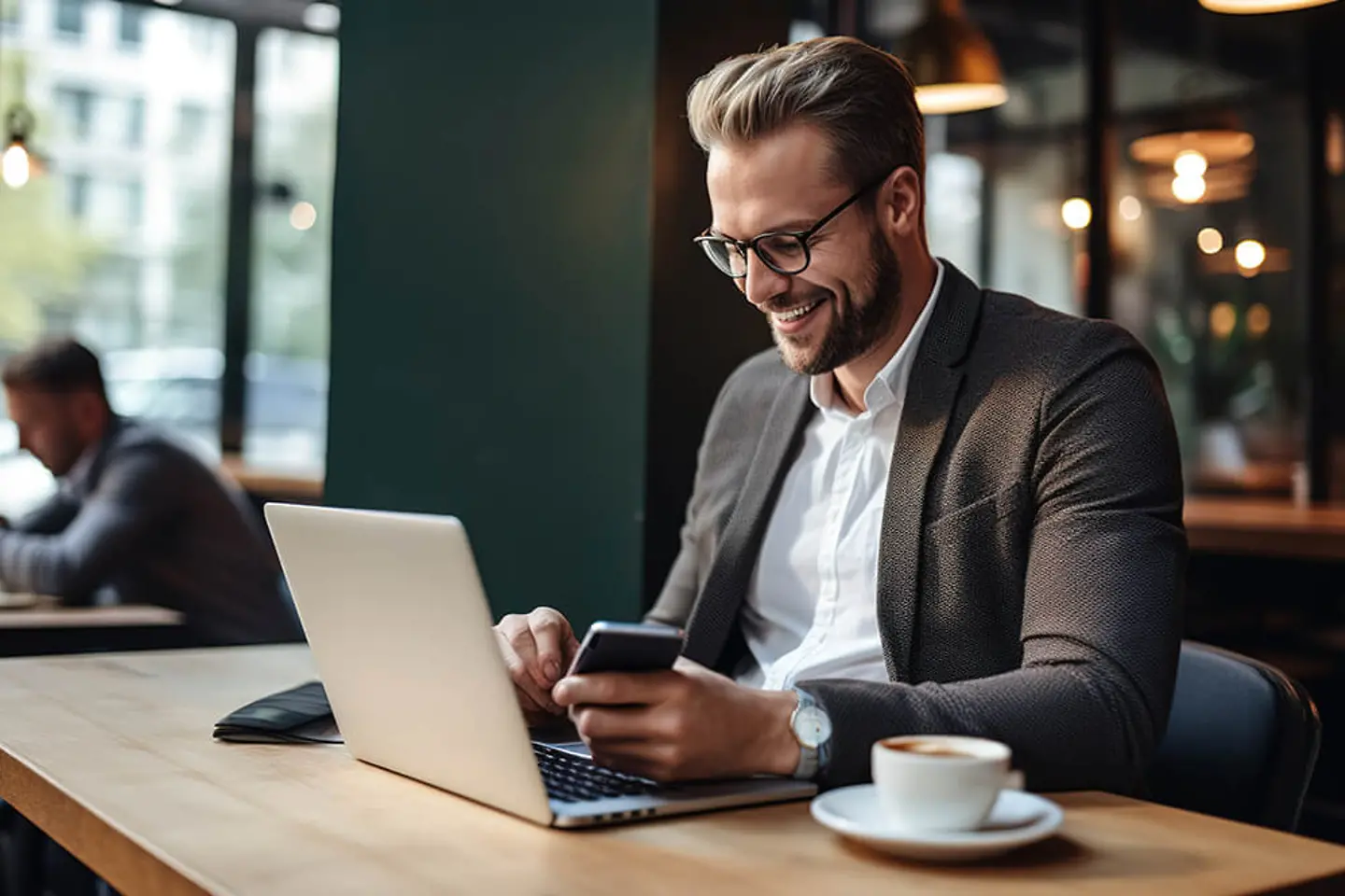 A man uses laptop for banking transactions